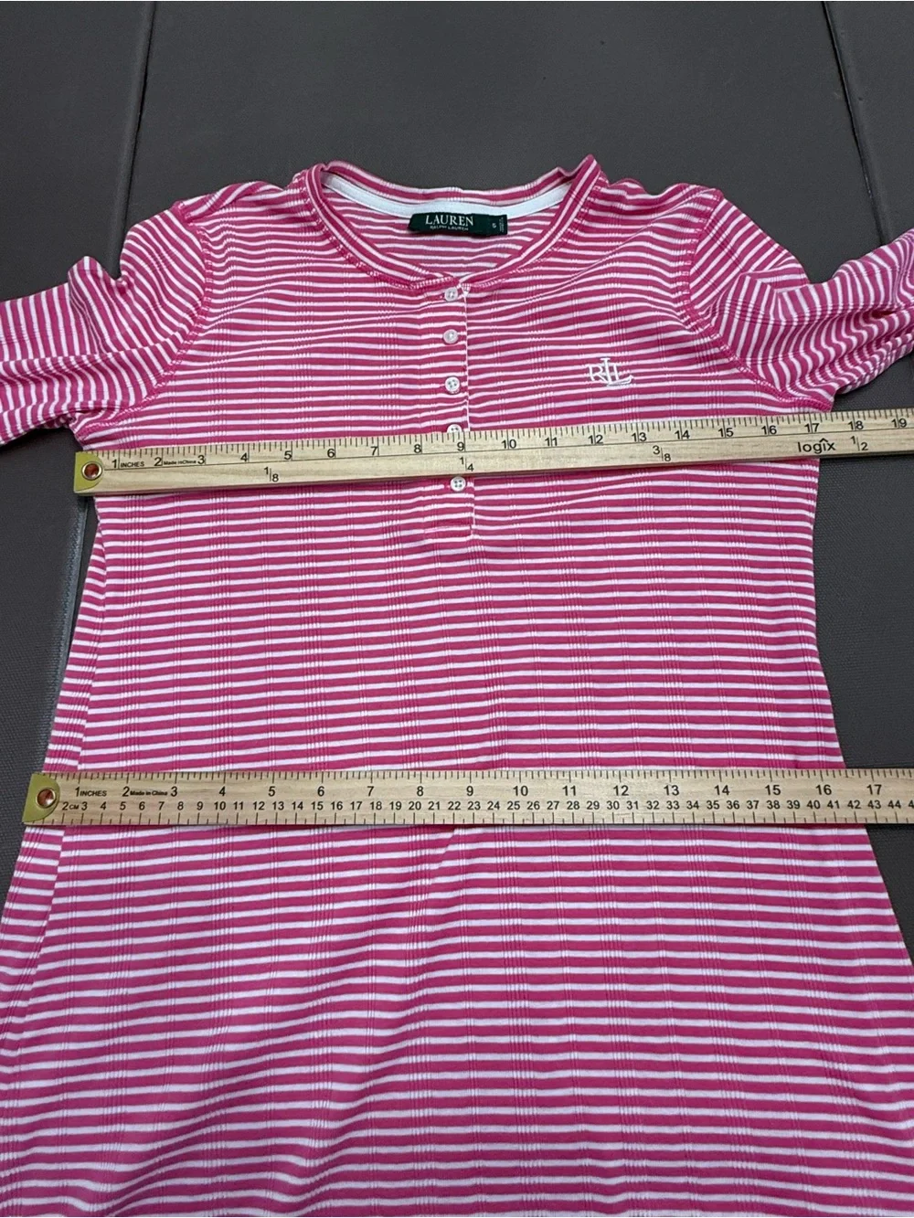 Lauren Ralph Lauren Nightgown Sleepshirt Striped Cotton Blend LRL Monogram Small